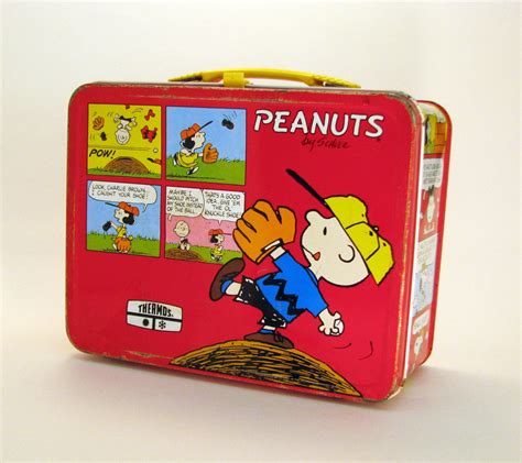 peanuts charlie brown lunch box metal|snoopy lunch box value.